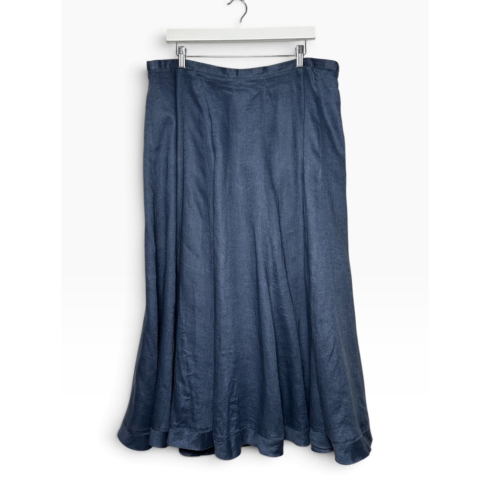 J. Jill Women's Navy Blue 100% Linen Maxi Skirt A-Line Lined Size Large